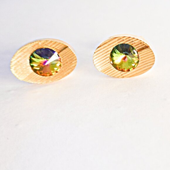 Cufflinks,  Watermelon Crystal Vintage Cufflinks - Picture 1 of 2